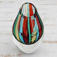 Art glass vase, 'Carnival Stripes' (6 inch) - Striped Murano-Style Art Glass Vase (6 Inch)