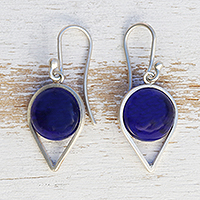 Obsidian dangle earrings, 'Blue Moonbeams' - Brazilian Blue Obsidian and Sterling Silver Dangle Earrings