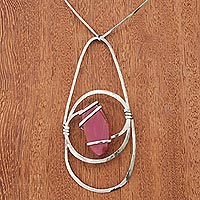Agate pendant necklace, 'Rose Reflection' - Pink Agate Statement Necklace