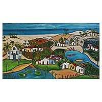 'Itaunas II' - Original Naif Painting of a Brazilian Beach Town