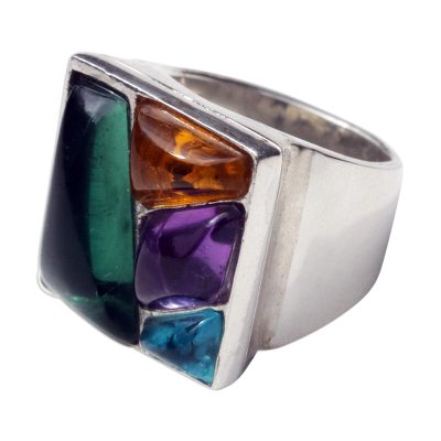 Multi-gemstone cocktail ring, 'Brilliant Constellation' - Sterling Ring with Assorted Gemstones