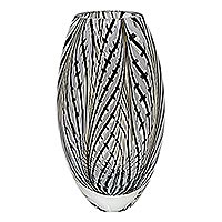 Handblown art glass vase, 'Curving Palm Leaves' - Collectible Handblown Murano Inspired Art Glass Vase