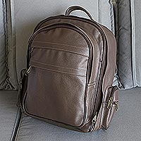 Leather backpack, 'Champion in Matte Coffee Brown' - Matte Coffee Brown Leather Padded Backpack from Brazil