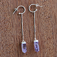 Amethyst drop earrings, 'Lilac Prism' - Pointed Amethyst Prism and Silver Drop Earrings from Brazil