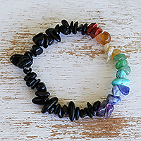 Multi-gemstone beaded stretch bracelet, 'Night Chakra' - Obsidian and Multi-Gem Bracelet