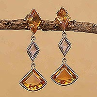 Citrine and amethyst dangle earrings, 'Soul of Elegance' - 14k Gold Earrings with 12 Carats of Amethyst and Citrine