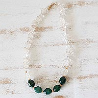 Gold-accented quartz and agate beaded necklace, 'Golden Forest' - Green Agate and Quartz Beaded Necklace