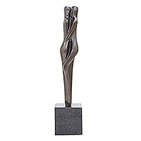 Bronze sculpture, 'Lovers II' - Bronze Statuette of Tall Thin Lovers in Black on Granite