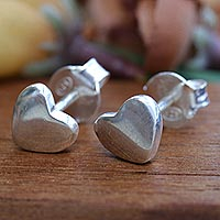 Sterling silver stud earrings, 'Perfect Petite Hearts' - 925 Sterling Silver Heart Stud Earrings from Brazil