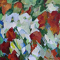 'Long Live Spring!' - Spring Flowers Painting in Reds and Whites
