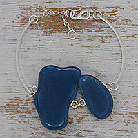 Fused glass pendant bracelet, 'Azure Pools' - Silver-Plated Brass and Fused Glass Bracelet