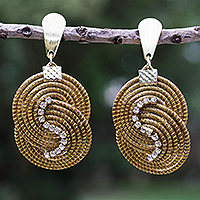 Gold-accented golden grass dangle earrings, 'Golden Snails' - Golden Grass Dangle Earrings with 18k Gold Accents