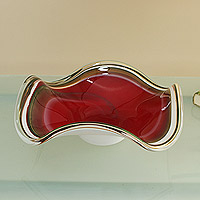 Art glass centerpiece, 'Crimson Movement' - Handblown Glass Crimson Centerpiece with Windy Design