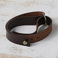 Eco-leather wristband bracelet, 'Chic Espresso' - Brown Eco-Leather Wristband Bracelet Made from Rubberwood