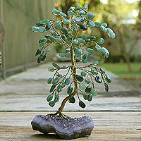 Quartz and amethyst gemstone tree, 'Leafy Empathy' - Quartz Gemstone Sculpture of a Tree with Amethyst Base
