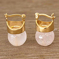 Gold-plated quartz drop earrings, 'Spiritual Acorn' - 18K Gold-Plated Bronze Drop Earrings with Quartz Beads