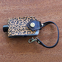 Hand sanitizer holder, 'Always Clean in Animal Print' - Animal Print Hand Sanitizer Holder with Container for Bags