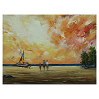 'Red Marina' - Woman at The Beach Acrylic Impressionist Seascape Painting