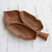 Wood appetizer platter, 'Brown Leaf' - Leaf-Shaped Wood Appetizer Platter Carved by Hand in Brazil