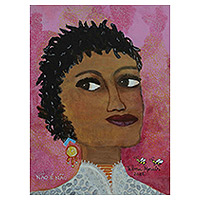 'Beauty Without Artifice' - Acrylic on Canvas Portrait of a Woman in Naif Style