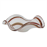 Handblown art glass centerpiece, 'Warm Wave' - Handblown Warm and Clear-Toned Art Glass Centerpiece