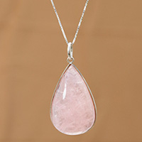 Rose quartz pendant necklace, 'Will of Love' - High-Polished Natural Rose Quartz Pendant Necklace