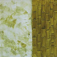 'Green Wicker' - Acrylic on Canvas Textured Painting of Green Wicker
