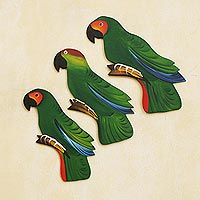 Wood wall adornments Amazon Parrots set of 3 Brazil