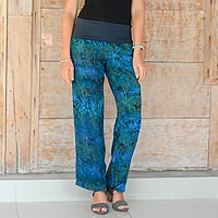 Rayon batik pants, 'Kenanga' - Hand Printed Floral Batik Rayon Pants from Bali