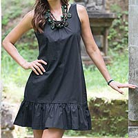 Cotton shift dress, 'Black Gardenia' - Sleeveless Short Black Cotton Dress from Bali