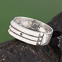 Silver band ring, 'Atlantis Power' - Artisan Crafted 950 Silver Atlantis Band Ring from Peru