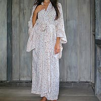 Batik robe, 'Bali Arabesques' - Fair Trade Floral Patterned Women's Robe from Indonesia