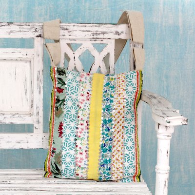 Embellished cotton shoulder bag, Garden Path