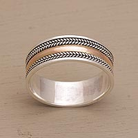 Gold accent sterling silver band ring, 'Way of Gold' - 18k Gold Accent Sterling Silver Band Ring from Bali