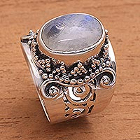 Rainbow moonstone cocktail ring, 'Glorious Vines' - Rainbow Moonstone and Sterling Silver Single Stone Ring