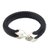 Leather and sterling silver cuff bracelet, 'Energy Flow' - Braided Black Leather and Sterling Silver Bracelet (image 2a) thumbail