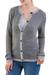 100% alpaca cardigan, 'Cloudy Sky' - Grey 100% Alpaca Wool Cardigan Sweater from Peru (image 2b) thumbail