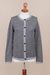 100% alpaca cardigan, 'Cloudy Sky' - Grey 100% Alpaca Wool Cardigan Sweater from Peru (image 2d) thumbail