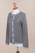 100% alpaca cardigan, 'Cloudy Sky' - Grey 100% Alpaca Wool Cardigan Sweater from Peru (image 2e) thumbail