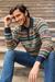 Men's 100% alpaca polo sweater, 'Pisac Casual' - Men's Knitted Andean Alpaca Polo Sweater with Navy Trim thumbail