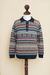 Men's 100% alpaca polo sweater, 'Pisac Casual' - Men's Knitted Andean Alpaca Polo Sweater with Navy Trim (image 2c) thumbail