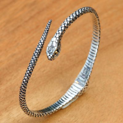 Gold accent sterling silver cuff bracelet, Earth Serpent