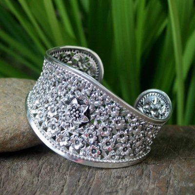 Sterling silver floral bracelet, Jasmine in Bloom