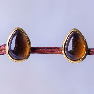 Gold vermeil smoky quartz button earrings, Honeydrop