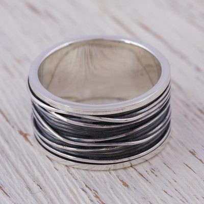 Mens sterling silver band ring, Mezcala River