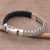 Leather and sterling silver wristband bracelet, 'Bali Valor' - Leather Accent Sterling Silver Wristband Bracelet from Bali (image 2b) thumbail