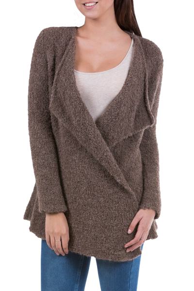 Alpaca cardigan, Chocolate Boucle