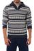 Men's 100% alpaca sweater, 'Huascaran Explorer' - Grey and Ivory Men's Alpaca Sweater with a Zipper Turtleneck (image 2a) thumbail