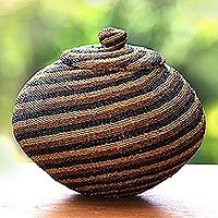 Beaded rattan basket,
