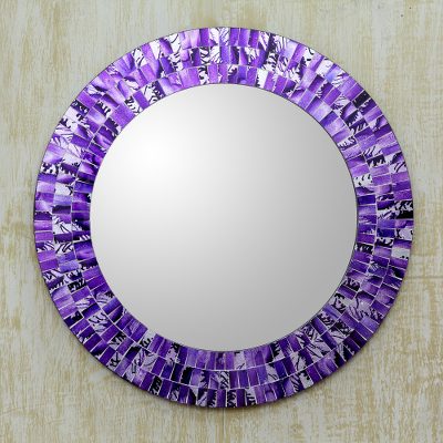 Glass mosaic wall mirror, Purple Caprice